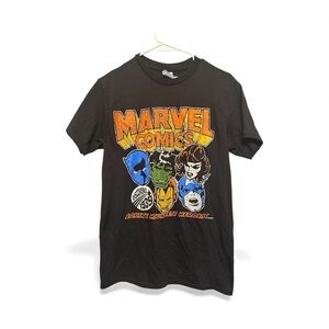 NWT Marvel Vintage Style Comic Book Graphic Heroes Black T-Shirt Small